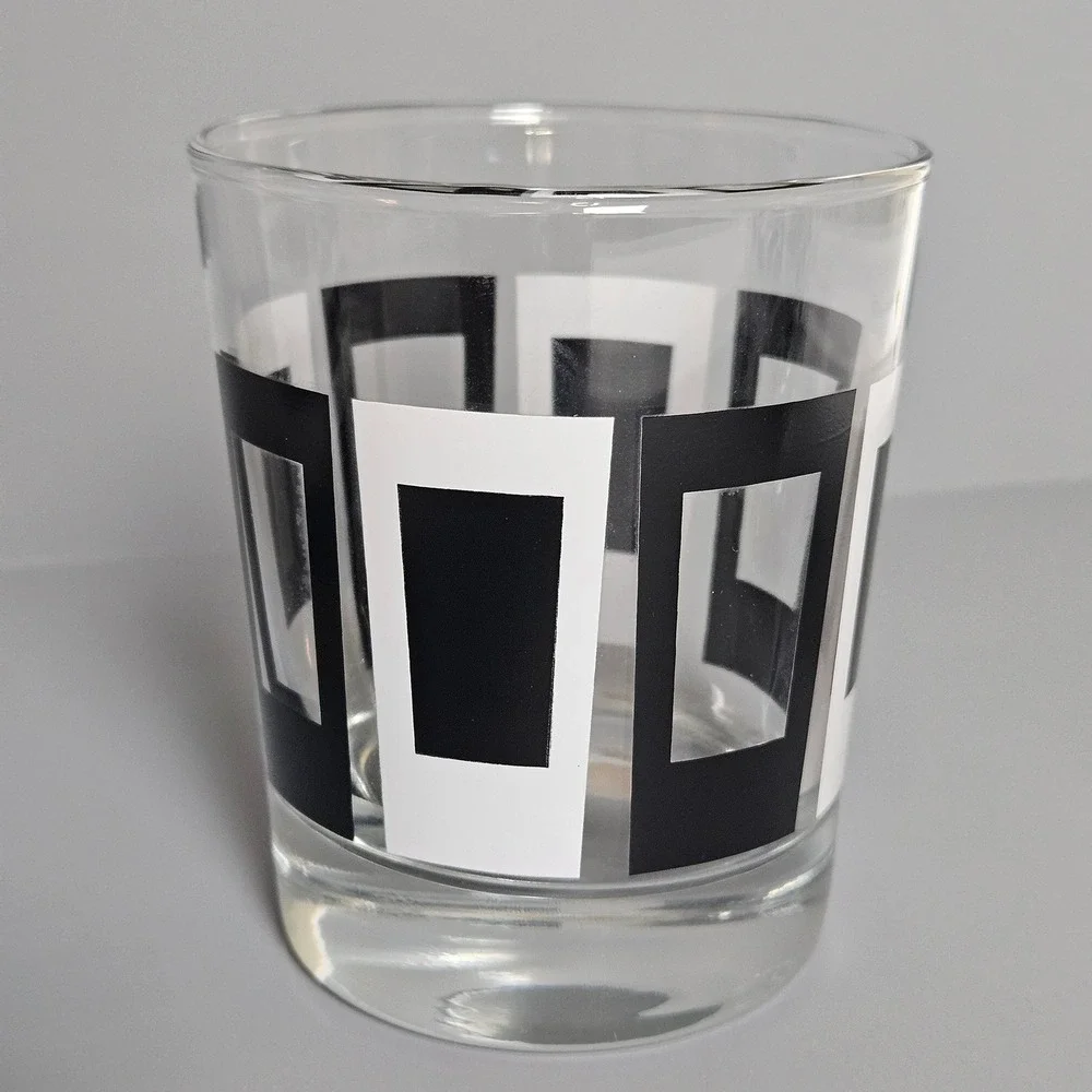 Ikea Mid-Century Modern Rocks Glasses Black White Geometric Barware 6